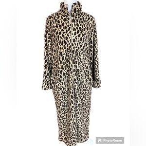 Oscar de la Renta Animal Print Soft Polyester Full Zipper Housecoat Robe S/M